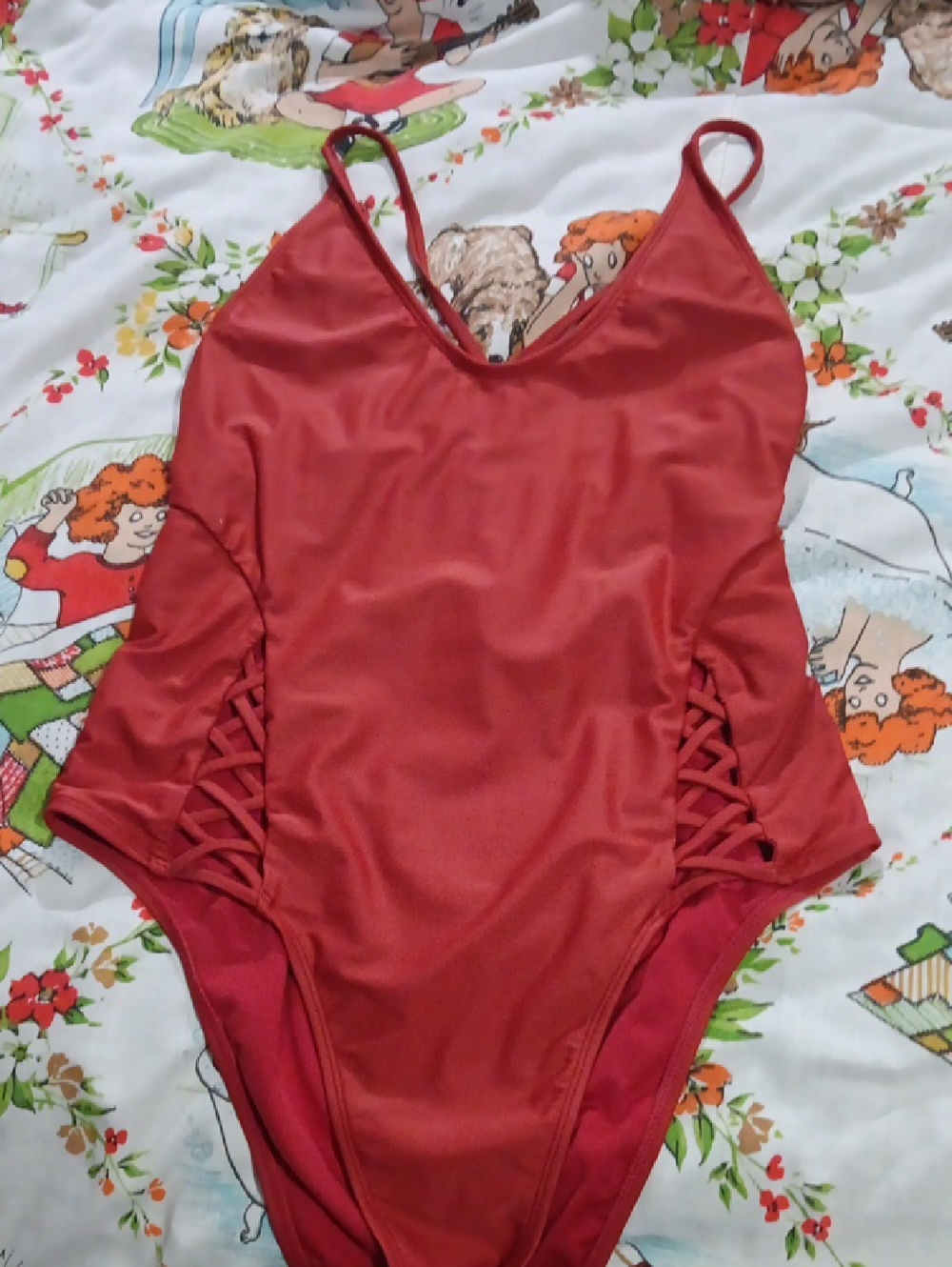 Xhilaration Rust One-Piece Swimsuit with Side Lattice Detail & Lace Up Back